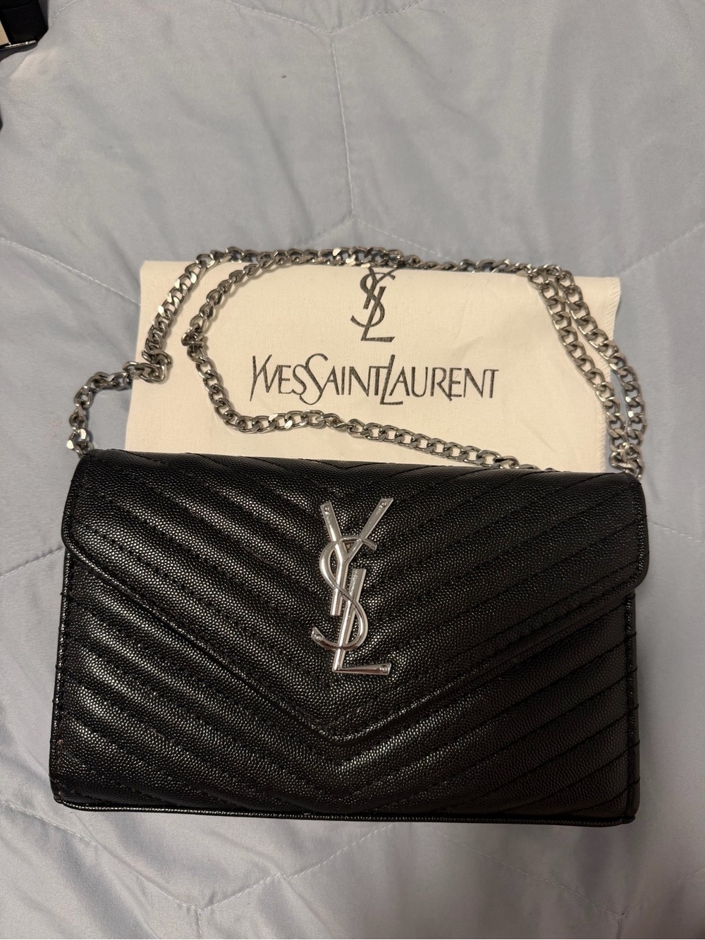 Yves Saint Laurent Black Quilted Envelope Shoulder Bag with Silver Hardware